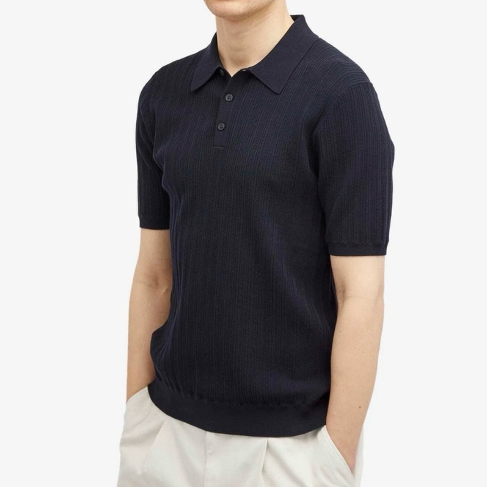 Wax London Naples Knit Ribbed Polo Sweater Preppy Business Casual